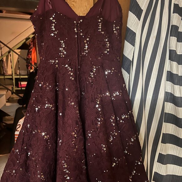 Burgundy sequins formal minidress with shoulder straps - Picture 2 of 3